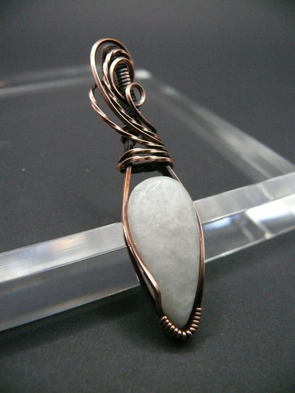 Artisan wire wrapped white moonstone gemstone pendant