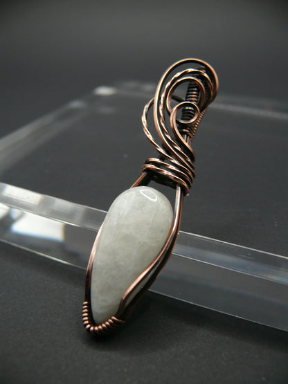 Artisan wire wrapped white moonstone gemstone pendant