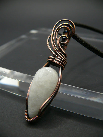 Artisan wire wrapped white moonstone gemstone pendant