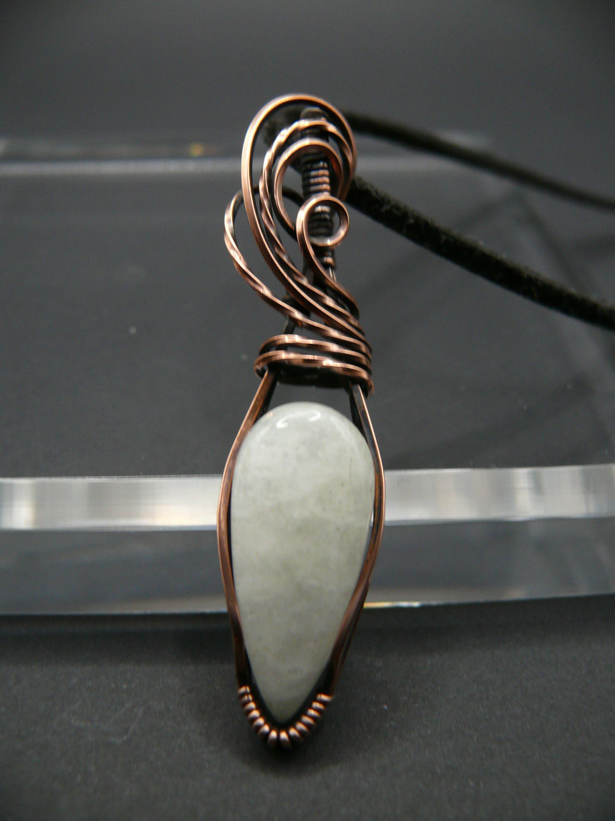 Artisan wire wrapped white moonstone gemstone pendant