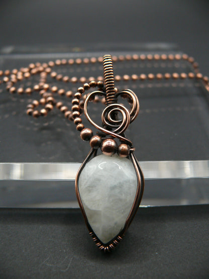 White moonstone gemstone pendant in antiqued copper