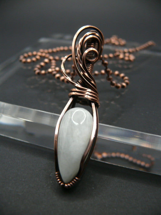 Handmade wire wrapped white moonstone pendant