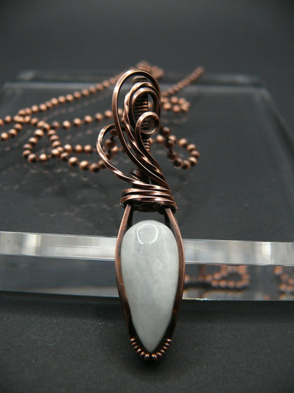 Handmade wire wrapped white moonstone pendant