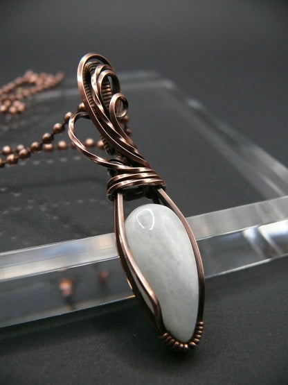 Handmade wire wrapped white moonstone pendant