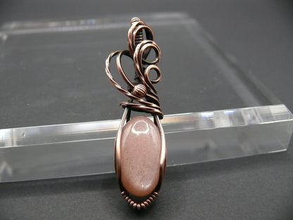 Wire wrapped mini peach moonstone pendant