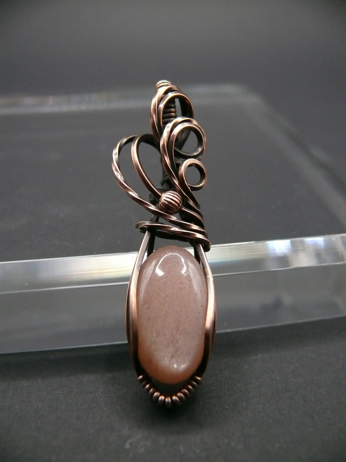 Wire wrapped mini peach moonstone pendant