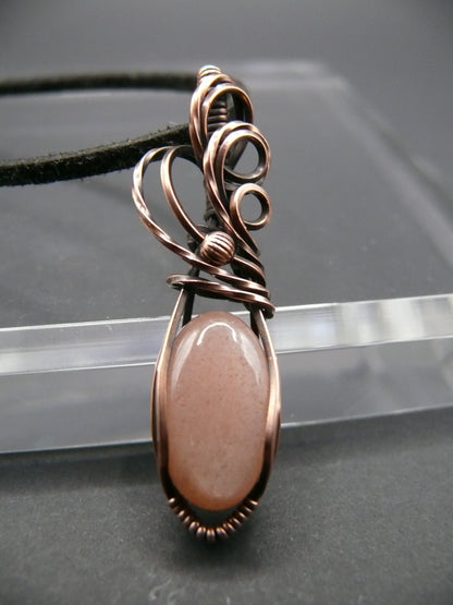 Wire wrapped mini peach moonstone pendant