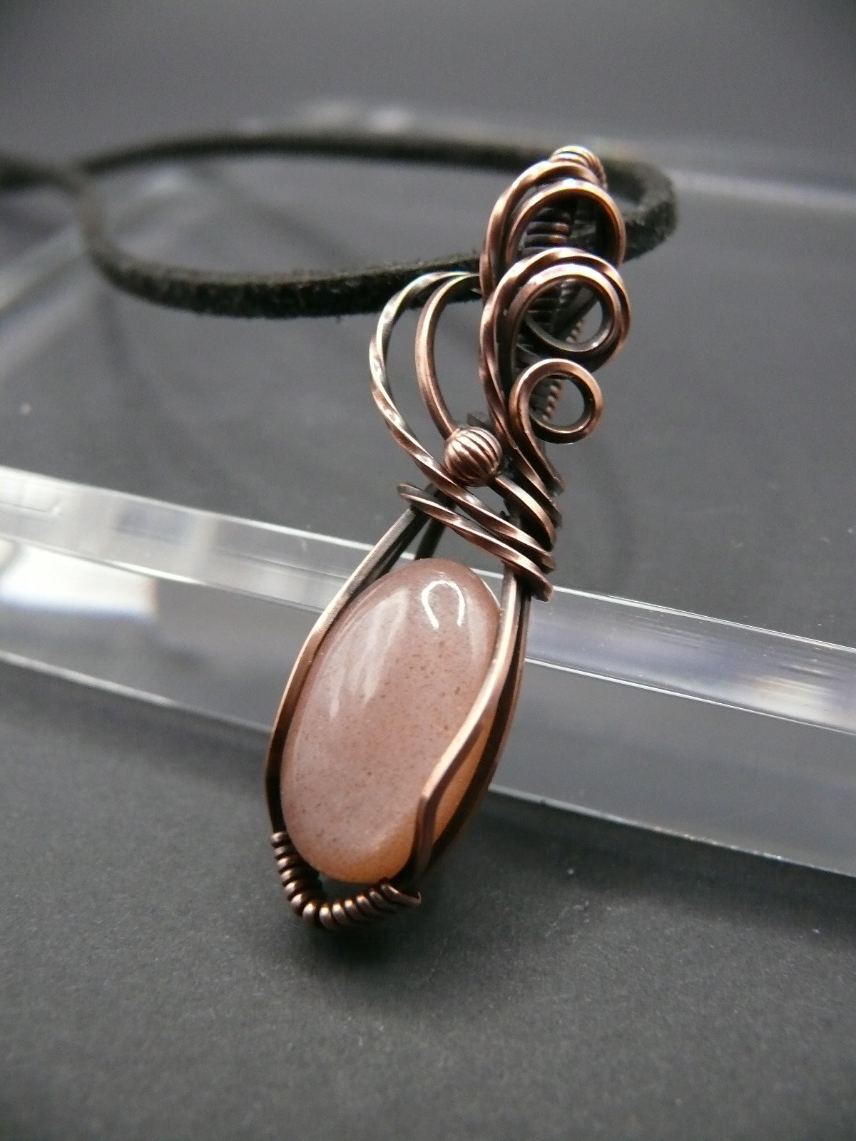 Wire wrapped mini peach moonstone pendant