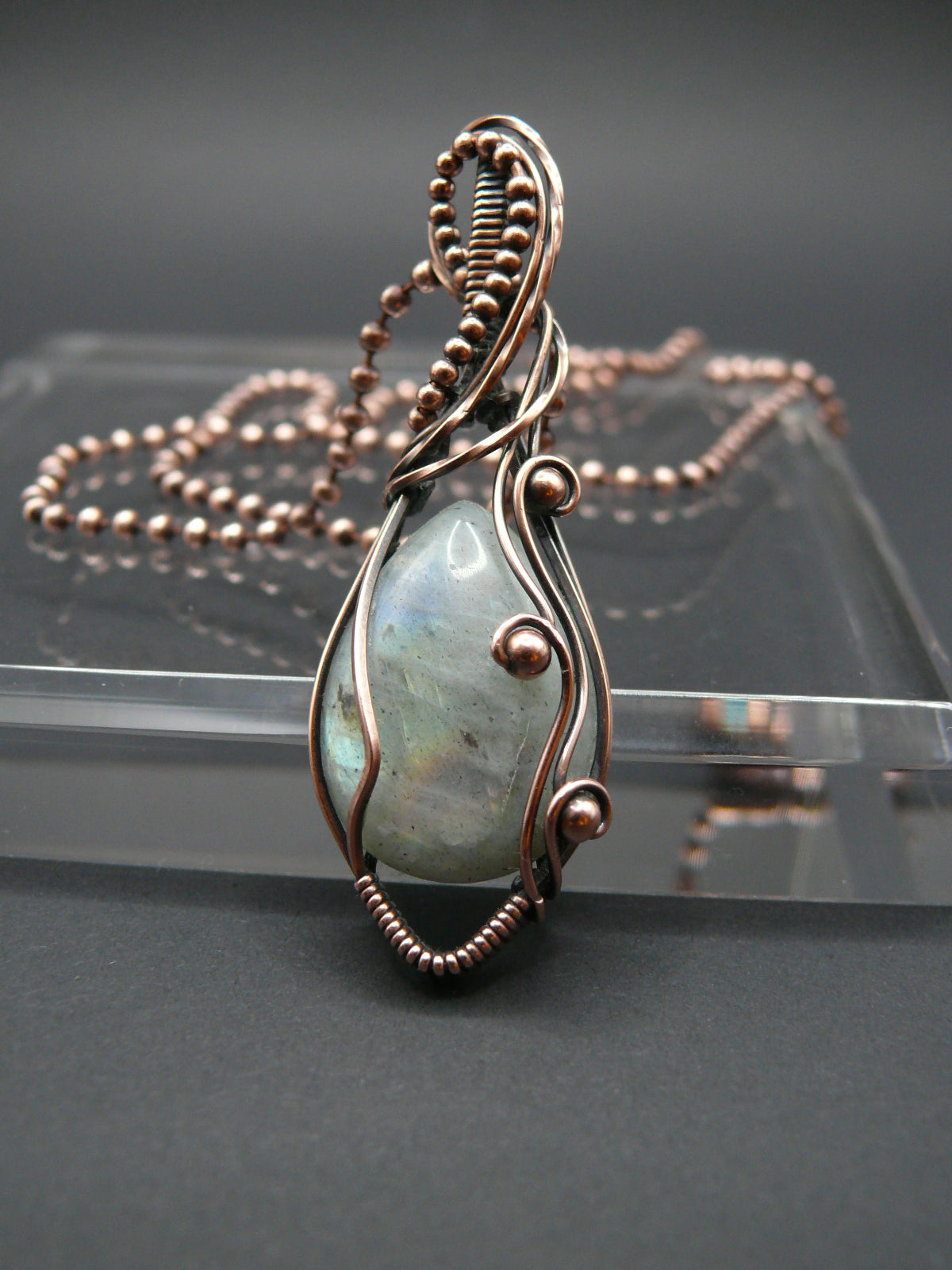 Rainbow Moonstone wire wrapped pendant