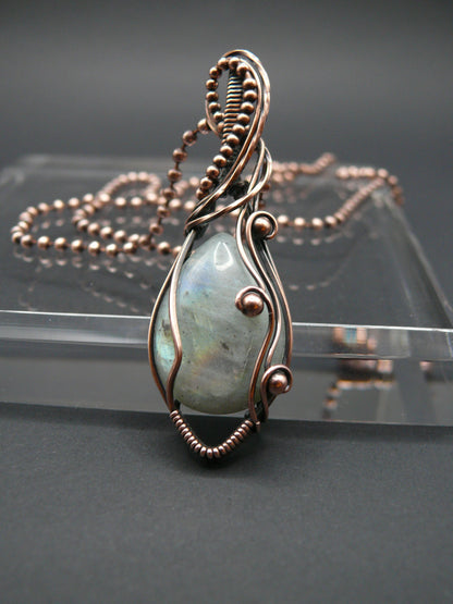 Rainbow Moonstone wire wrapped pendant