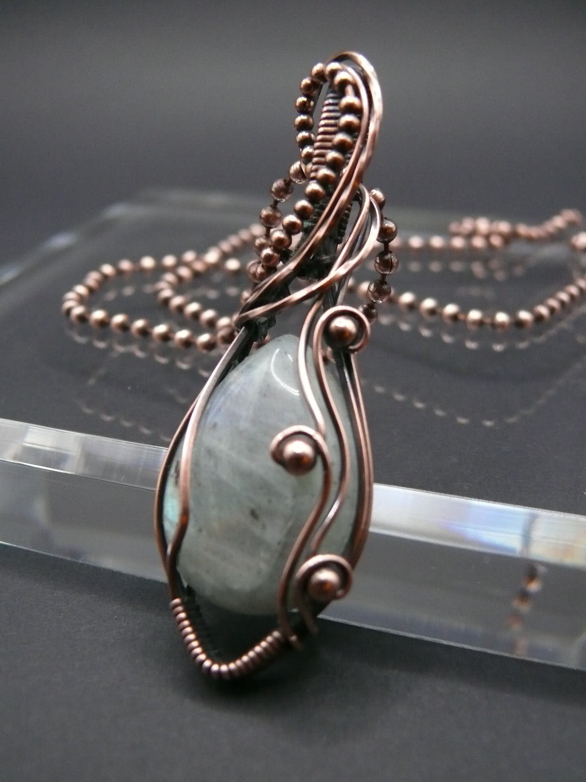 Rainbow Moonstone wire wrapped pendant