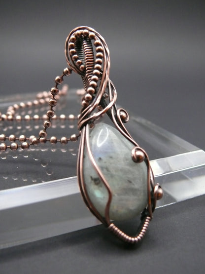 Rainbow Moonstone wire wrapped pendant