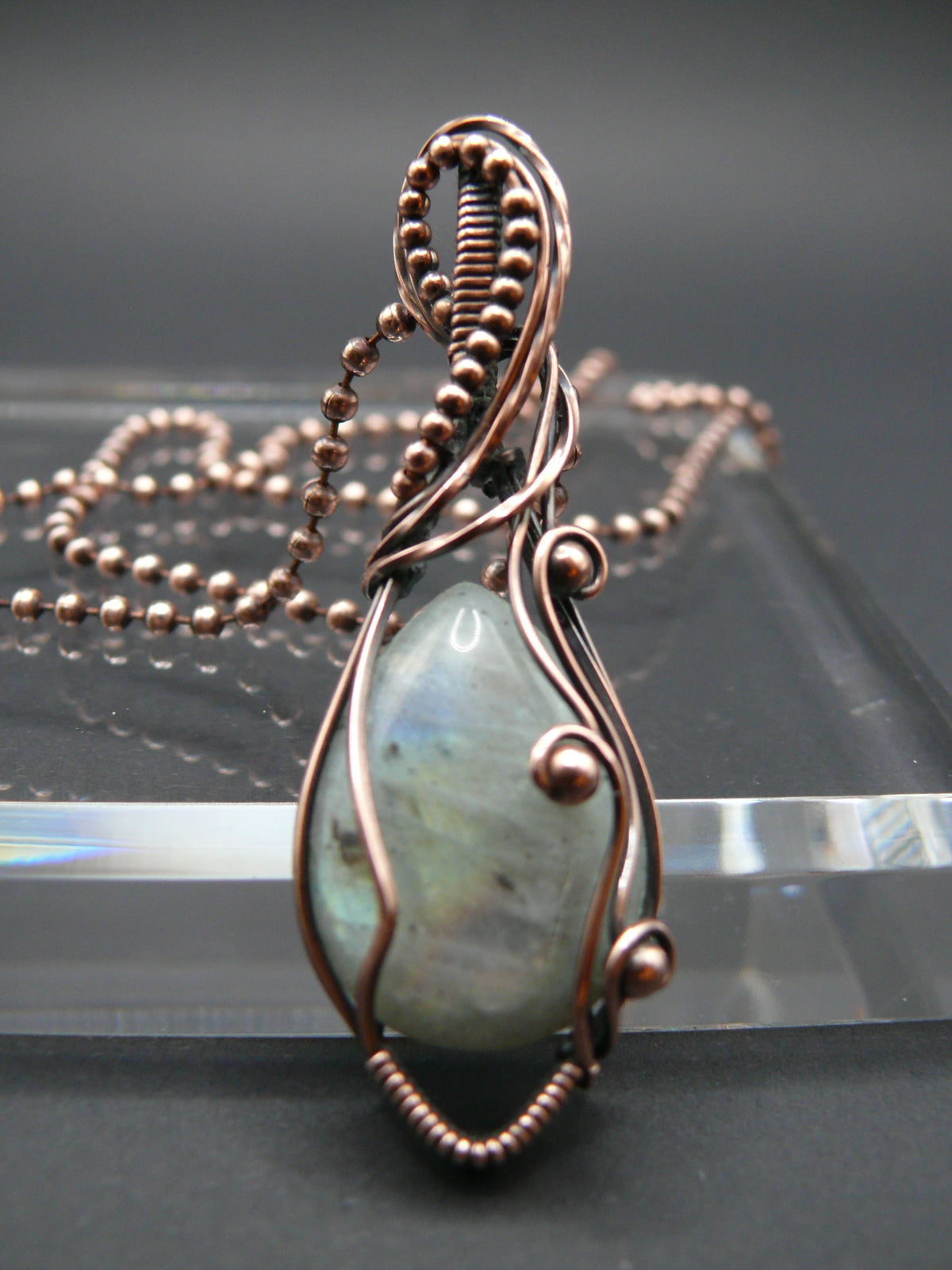 Rainbow Moonstone wire wrapped pendant