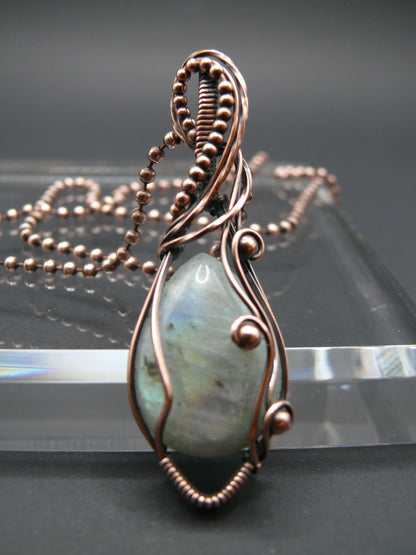 Rainbow Moonstone wire wrapped pendant