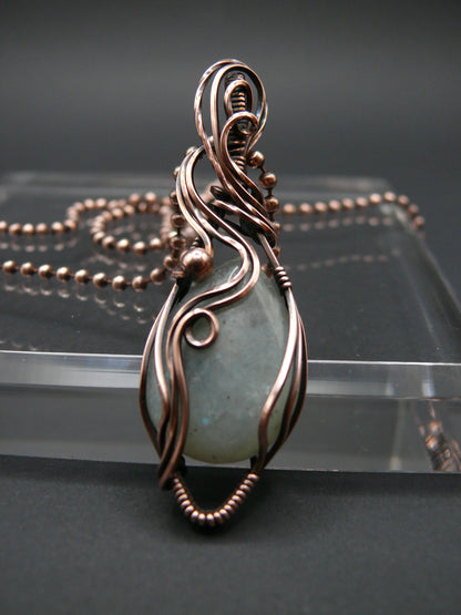 Artisan moonstone pendant  copper wire wrapped