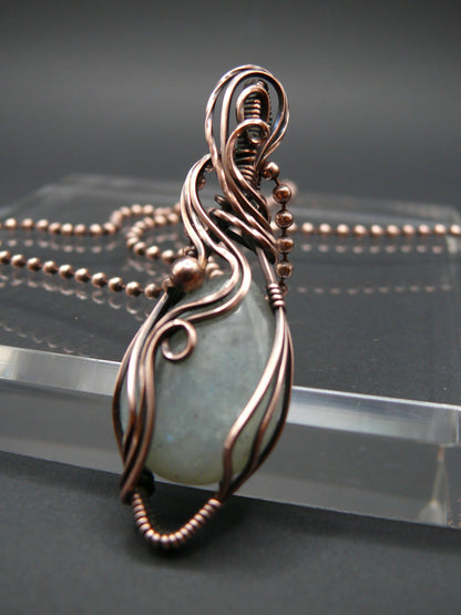 Artisan moonstone pendant  copper wire wrapped