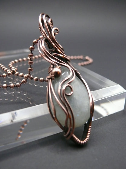 Artisan moonstone pendant  copper wire wrapped