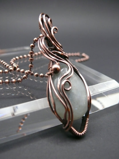 Artisan moonstone pendant  copper wire wrapped