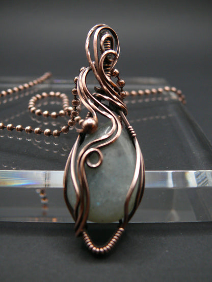 Artisan moonstone pendant  copper wire wrapped