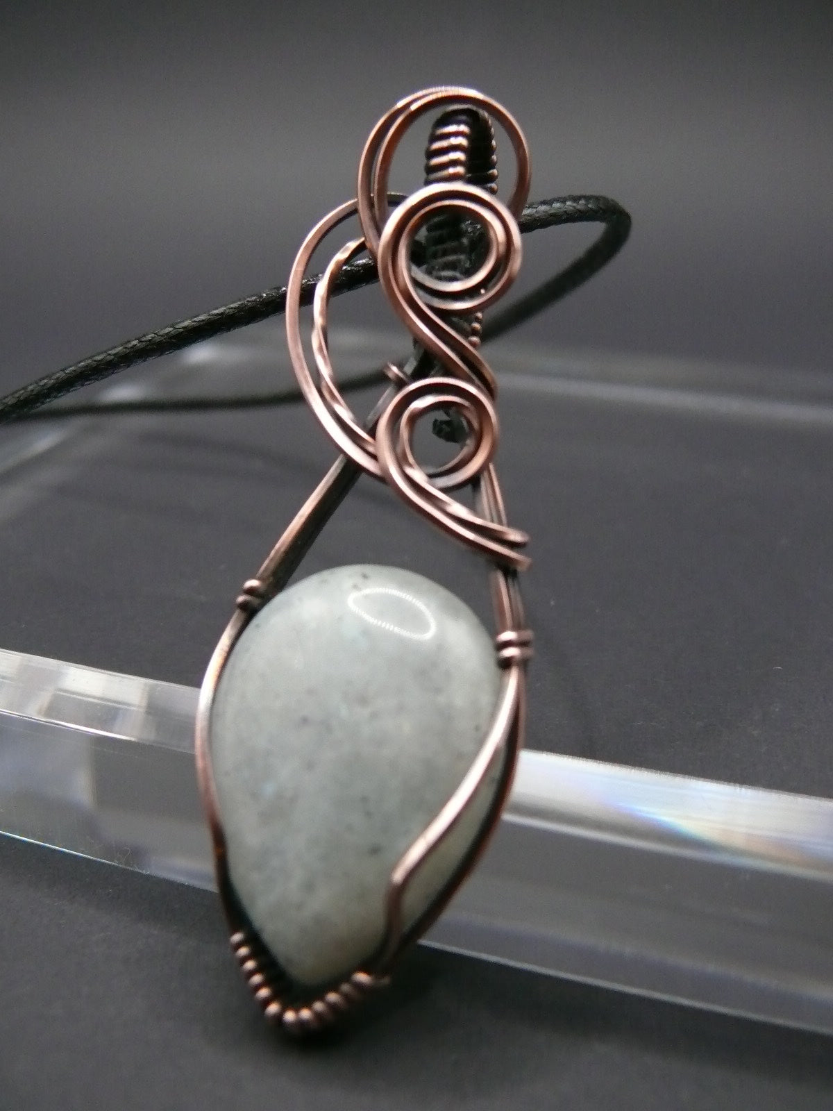 Moonstone pendant wire wrapped in copper