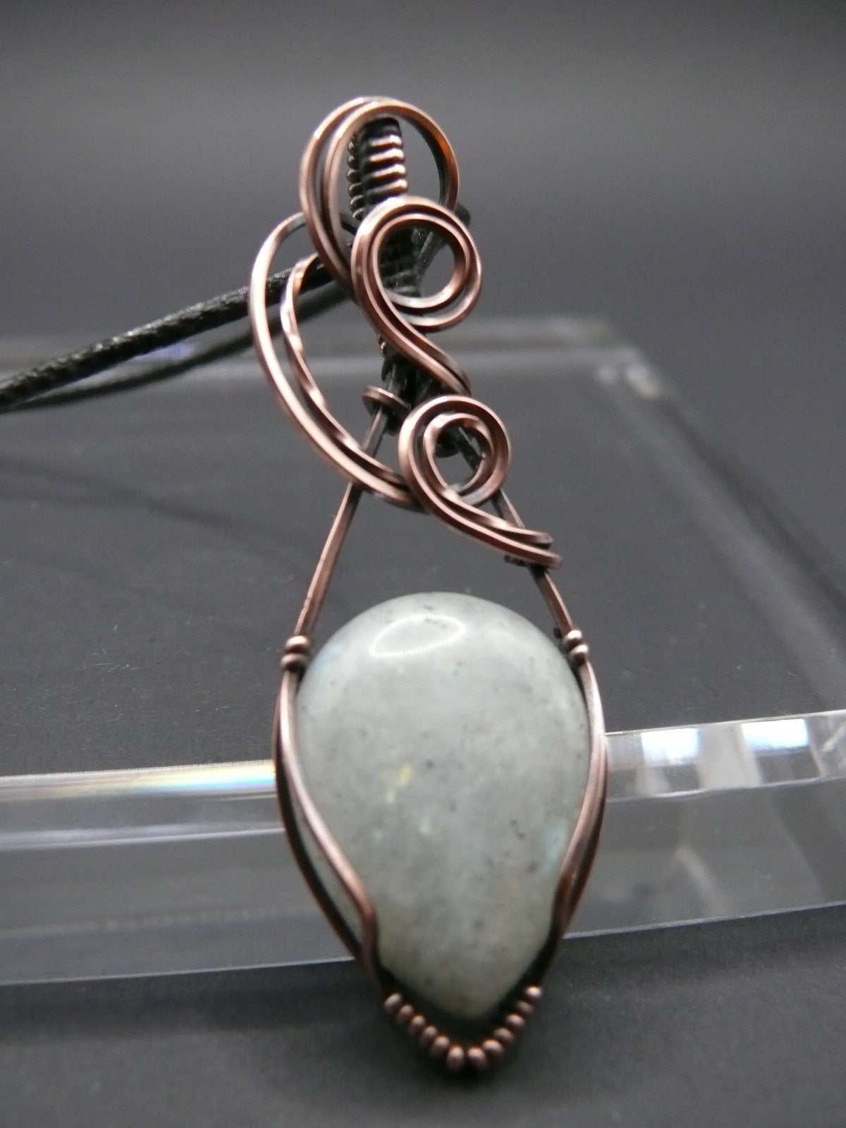 Moonstone pendant wire wrapped in copper