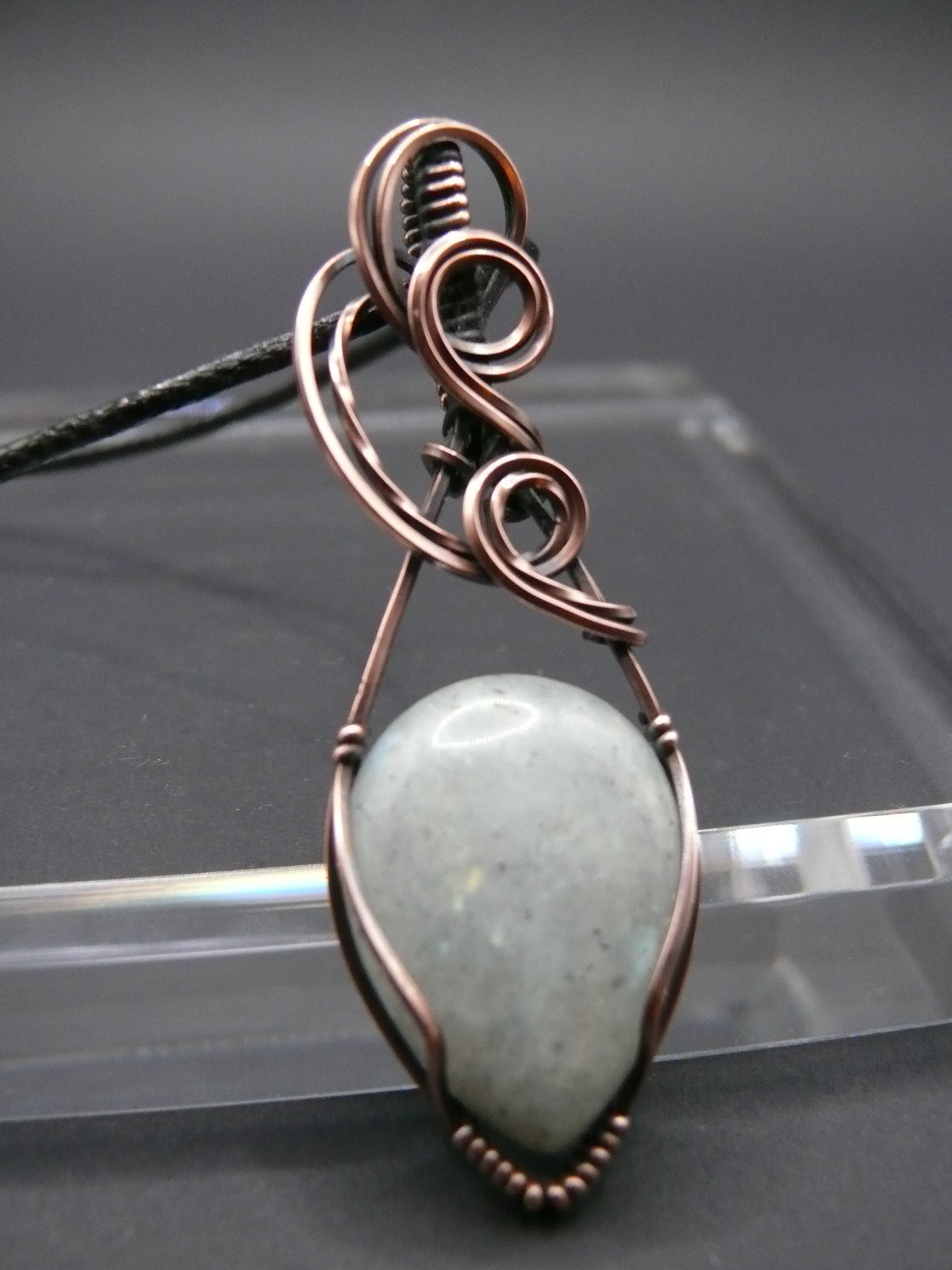 Moonstone pendant wire wrapped in copper