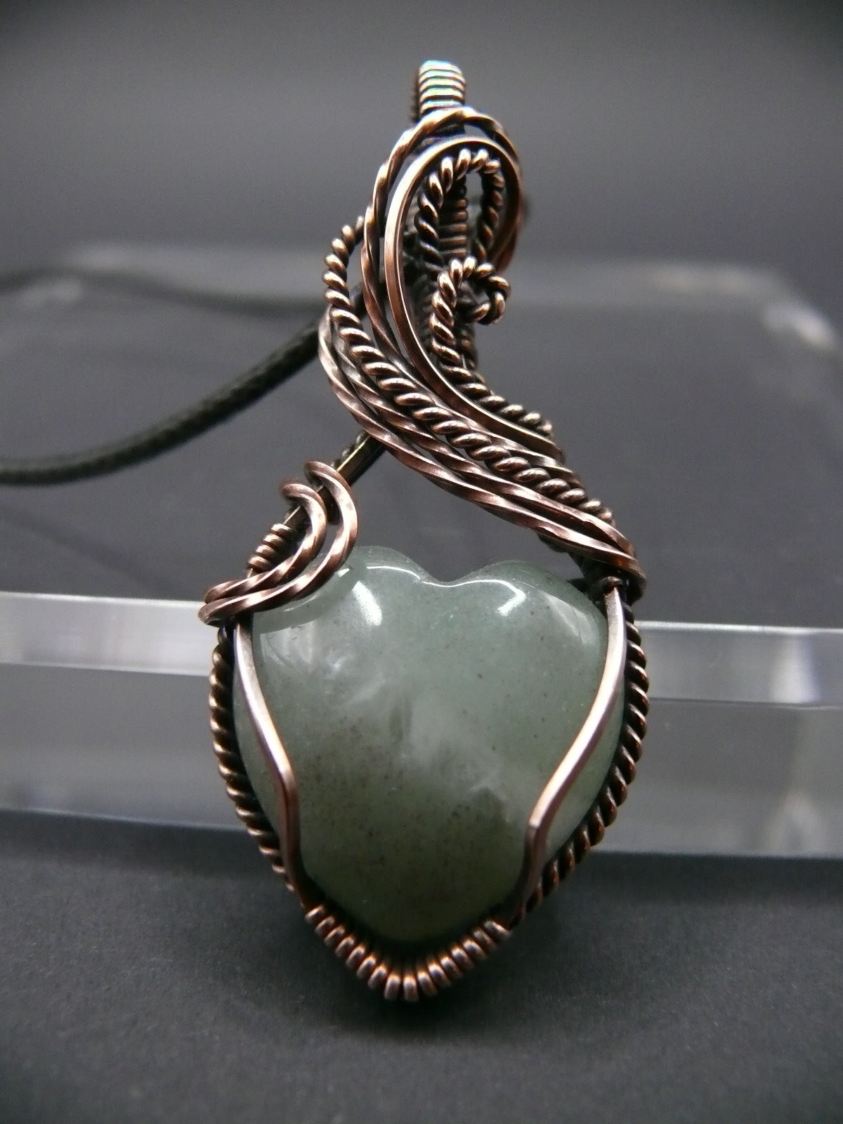 Handcrafted heart shaped moonstone pendant wire wrapped in copper