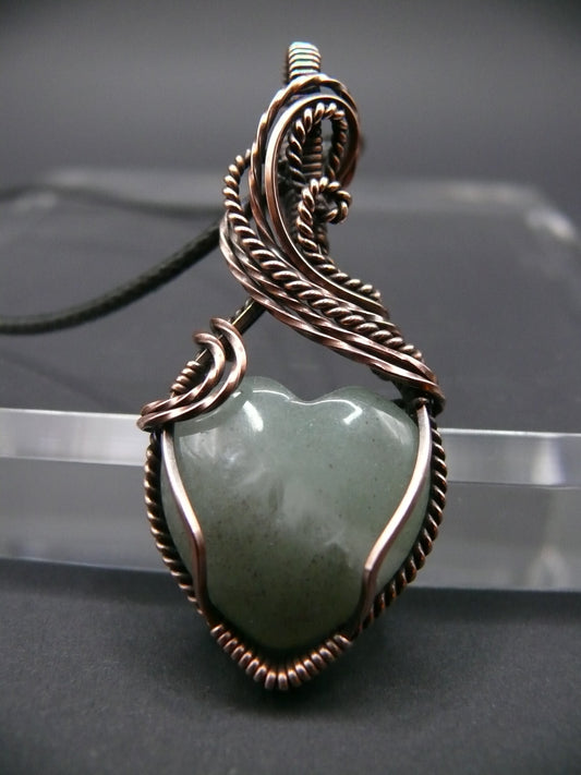 Handcrafted heart shaped moonstone pendant wire wrapped in copper