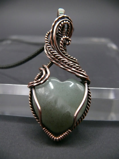 Handcrafted heart shaped moonstone pendant wire wrapped in copper