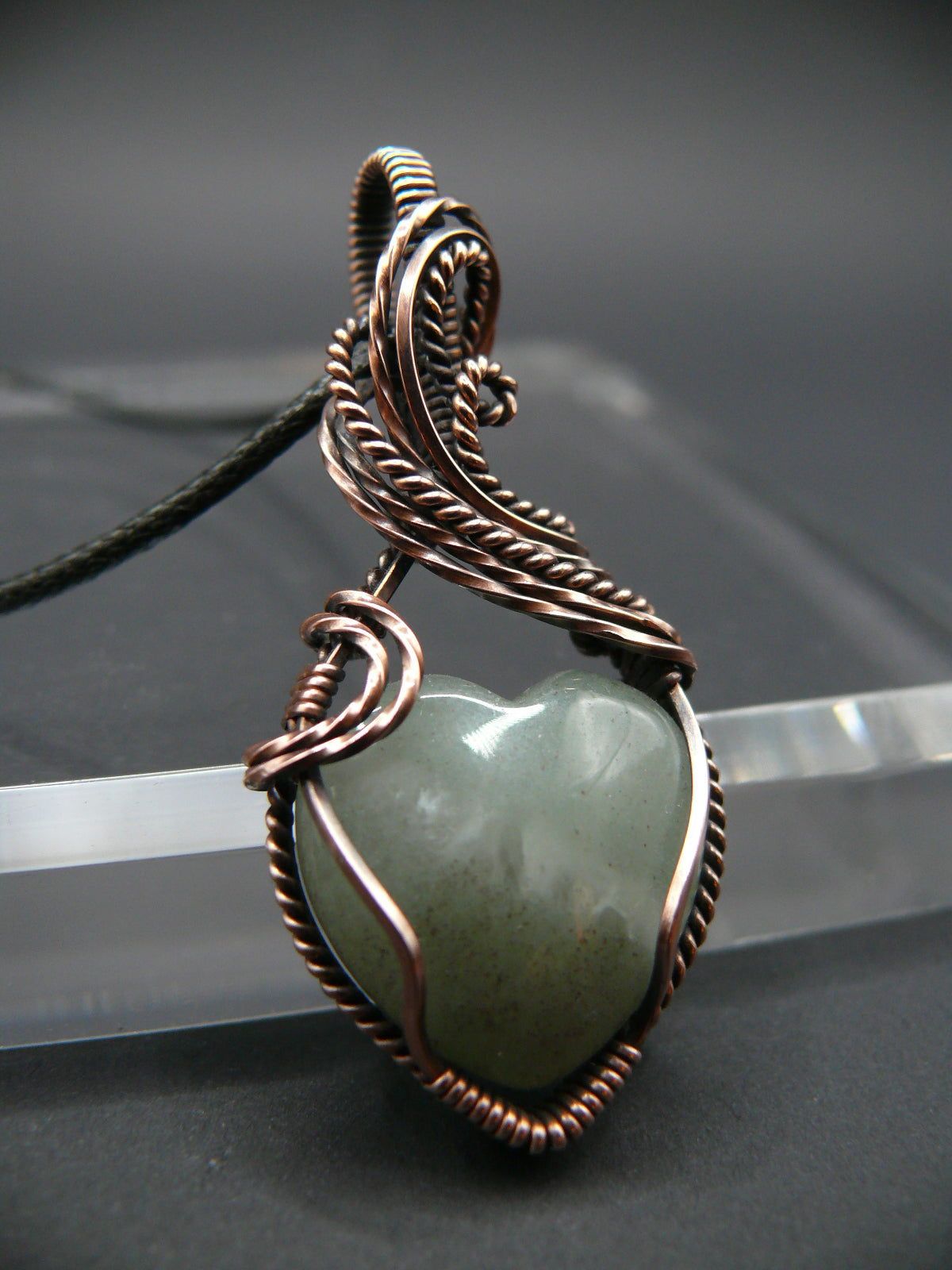 Handcrafted heart shaped moonstone pendant wire wrapped in copper