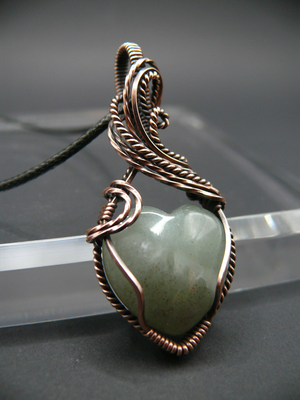 Handcrafted heart shaped moonstone pendant wire wrapped in copper