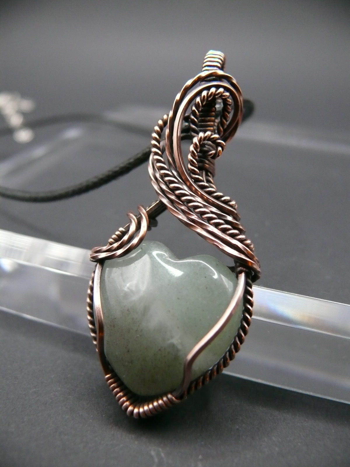 Handcrafted heart shaped moonstone pendant wire wrapped in copper