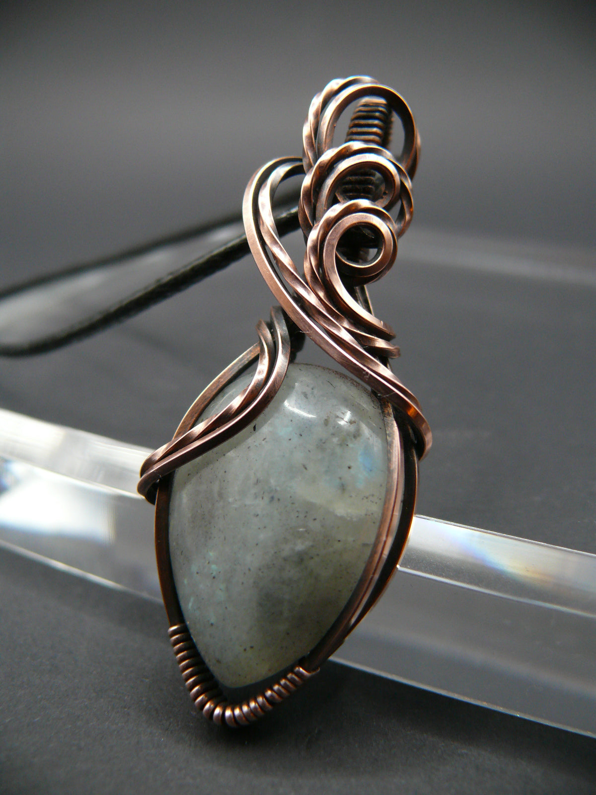 Handcrafted Moonstone pendant wire wrapped in copper