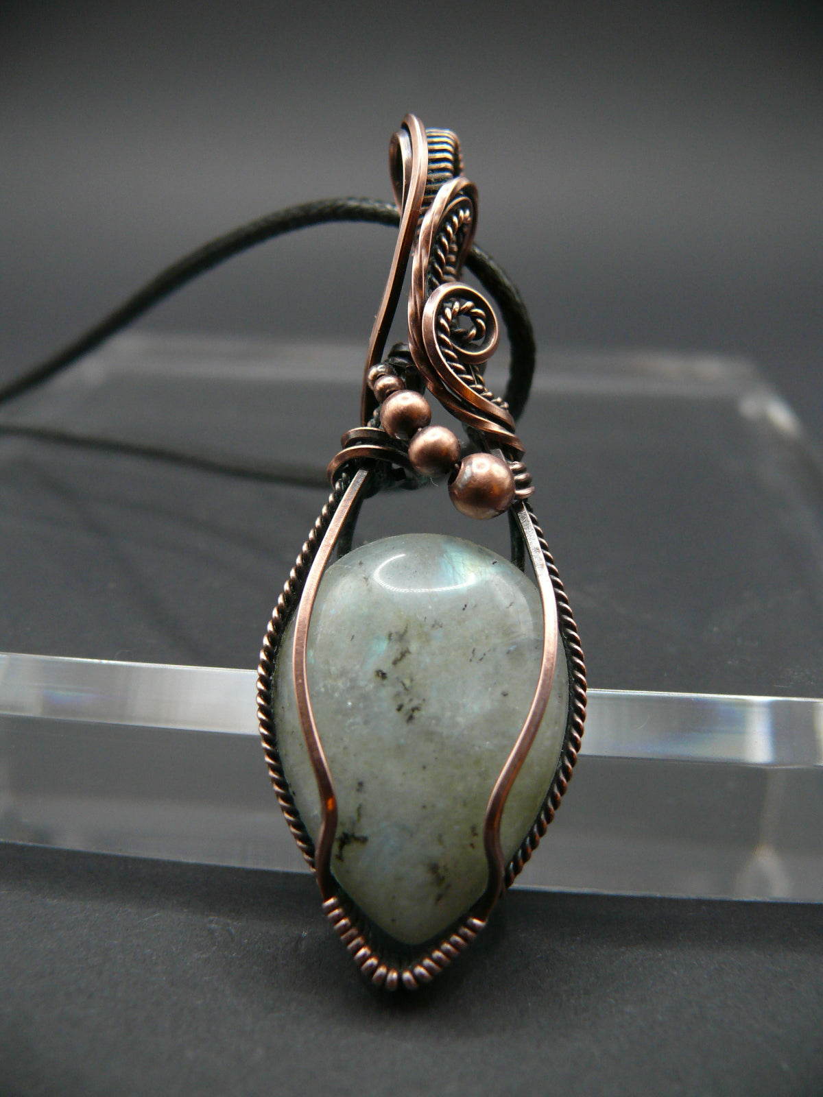 Wire wrapped rainbow moonstone pendant