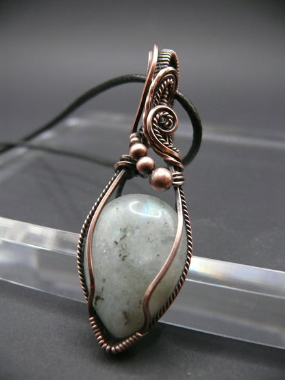 Wire wrapped rainbow moonstone pendant