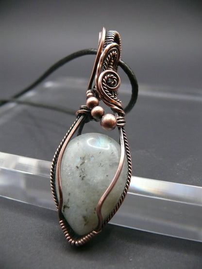 Wire wrapped rainbow moonstone pendant