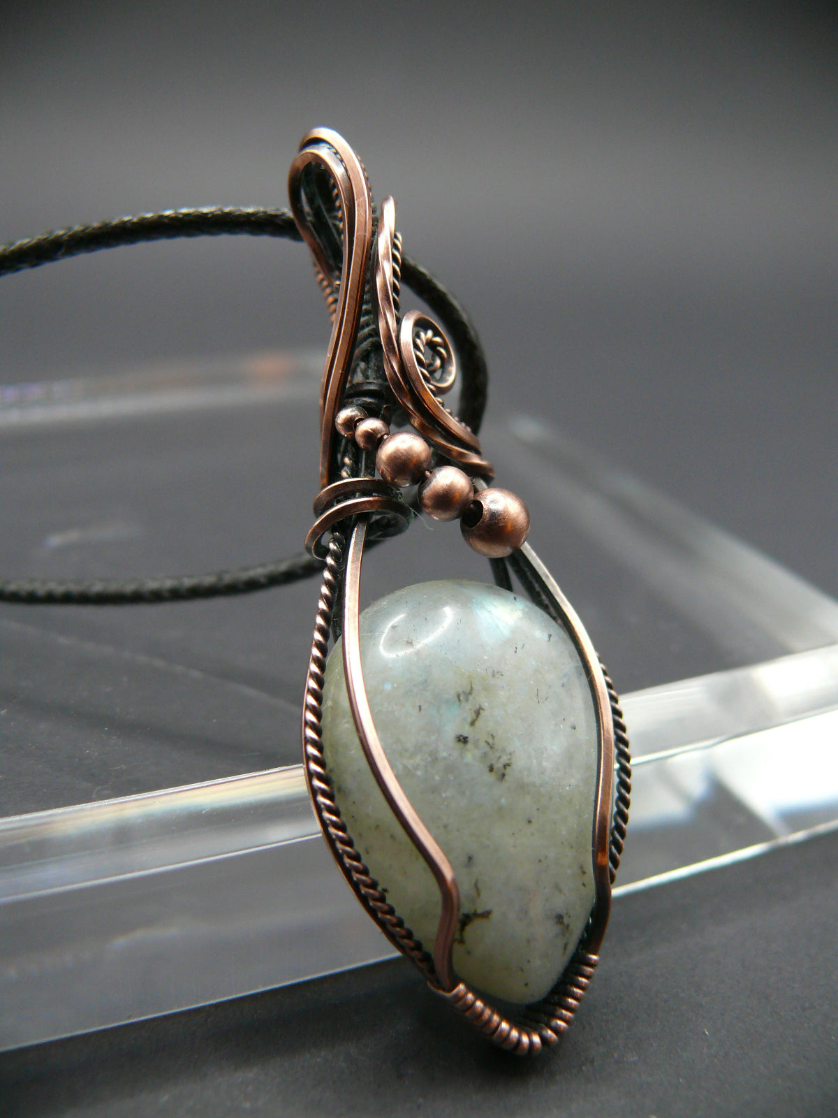 Wire wrapped rainbow moonstone pendant