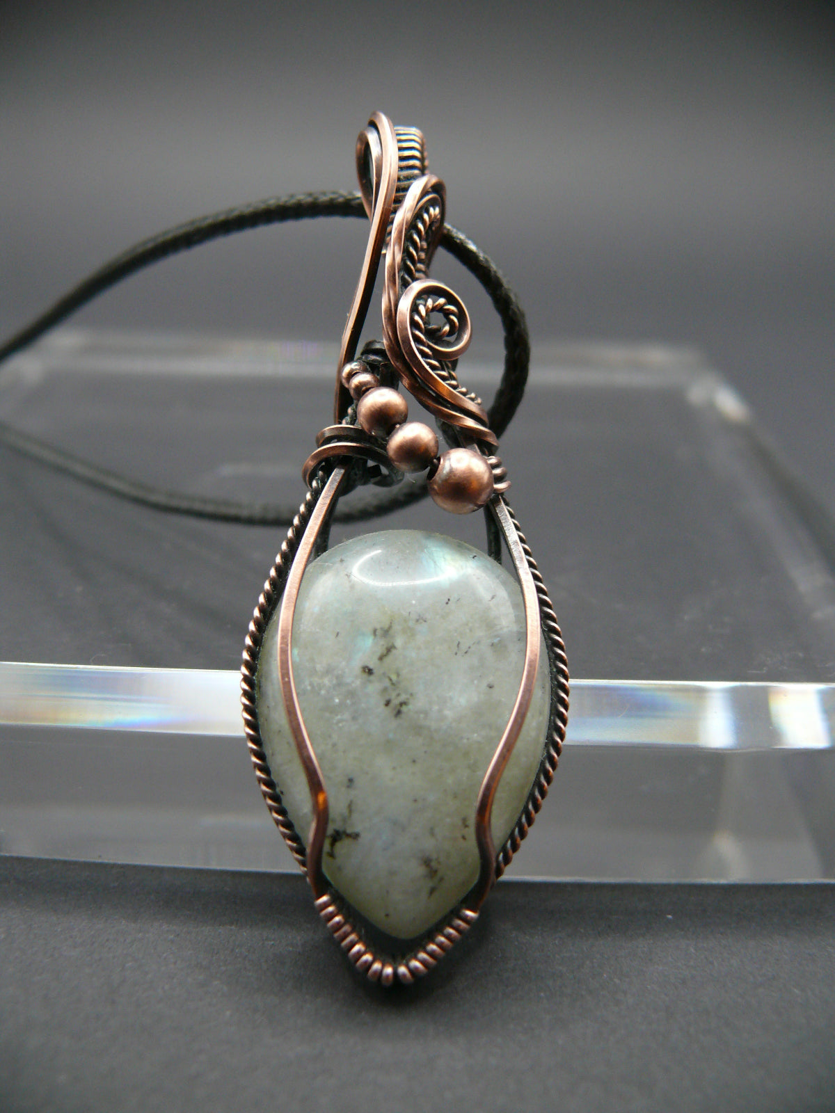 Wire wrapped rainbow moonstone pendant