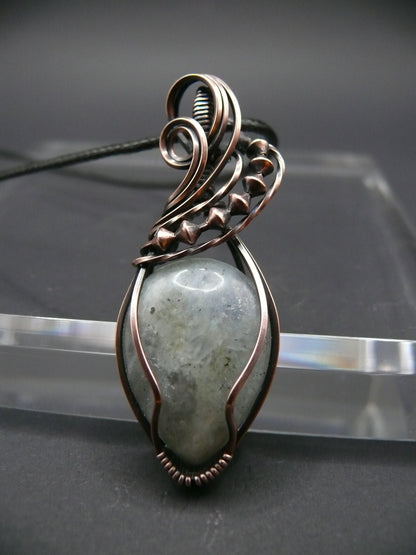 Rainbow Moonstone gemstone copper wire wrapped pendant