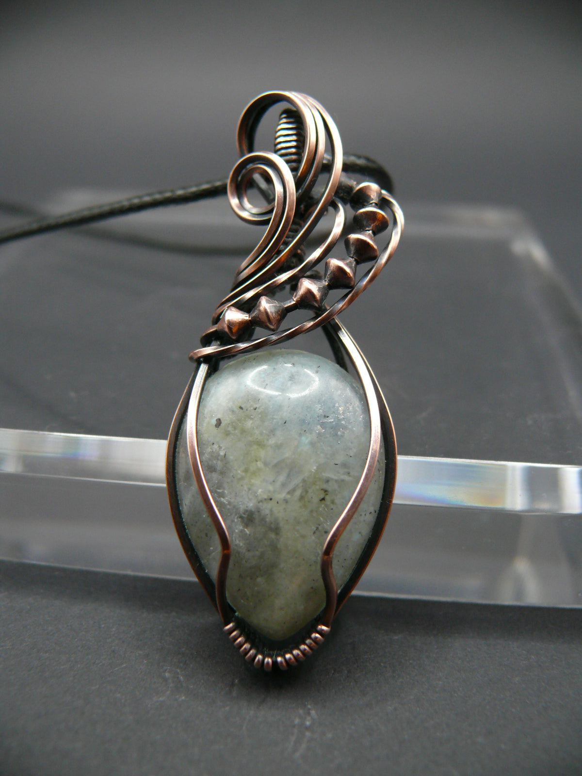 Rainbow Moonstone gemstone copper wire wrapped pendant