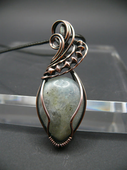 Rainbow Moonstone gemstone copper wire wrapped pendant