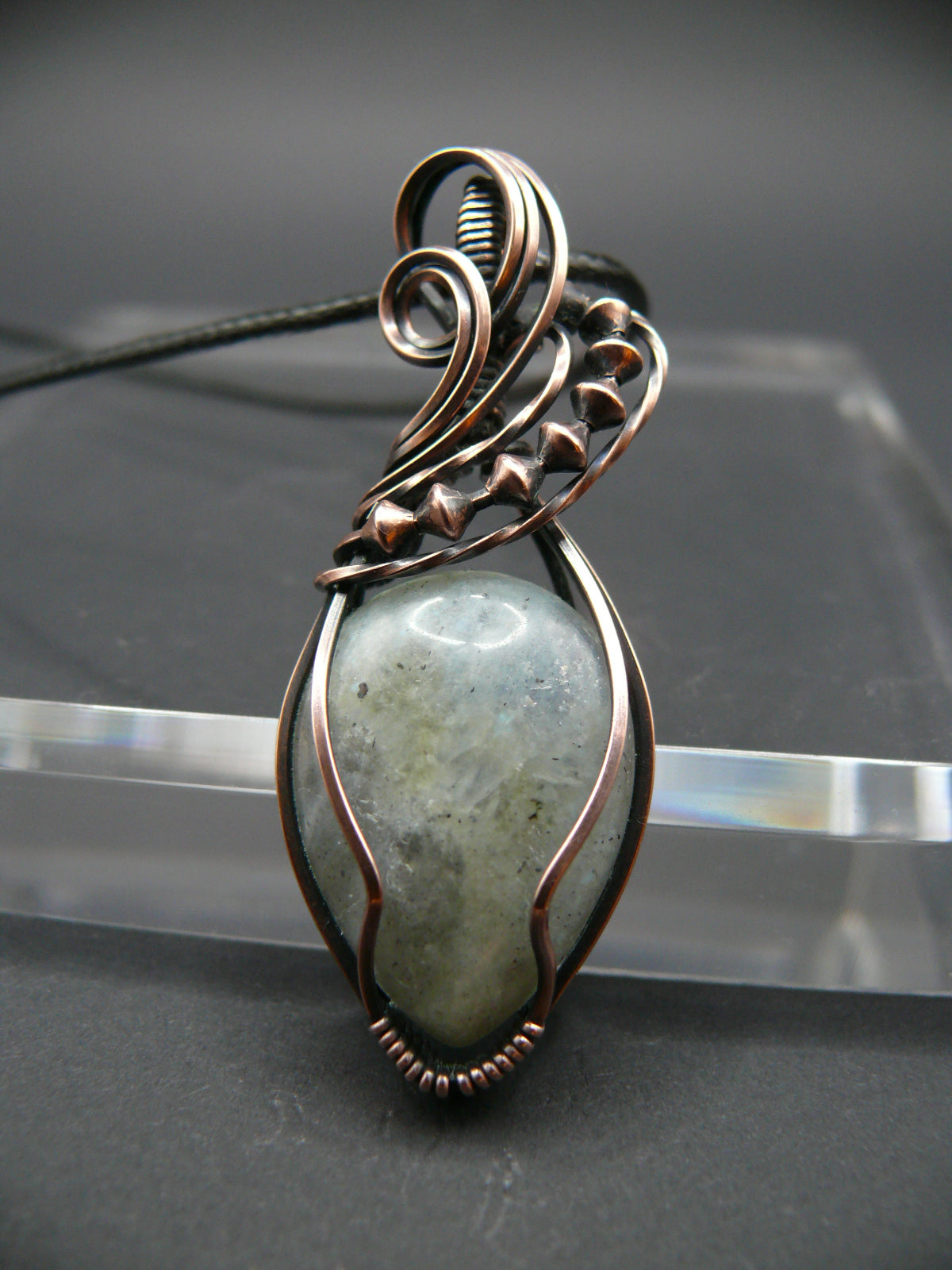 Rainbow Moonstone gemstone copper wire wrapped pendant