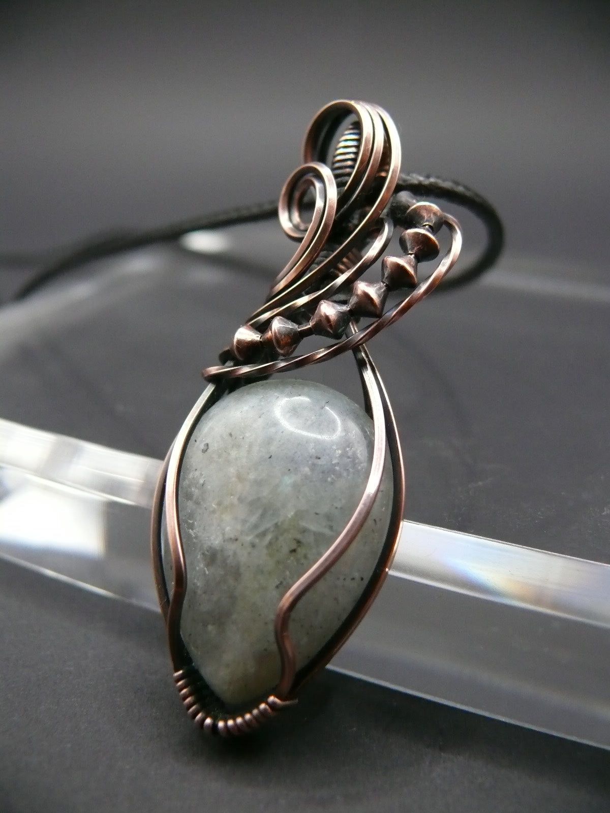 Rainbow Moonstone gemstone copper wire wrapped pendant