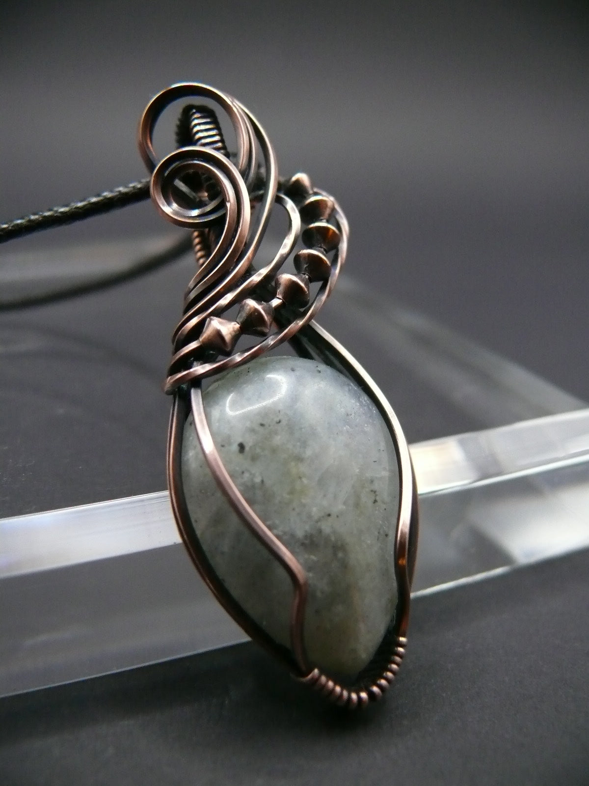 Rainbow Moonstone gemstone copper wire wrapped pendant