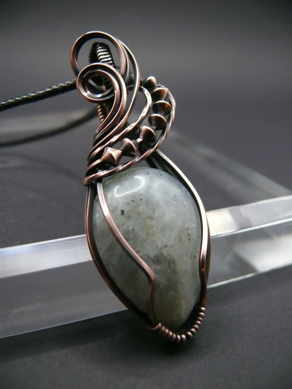 Rainbow Moonstone gemstone copper wire wrapped pendant