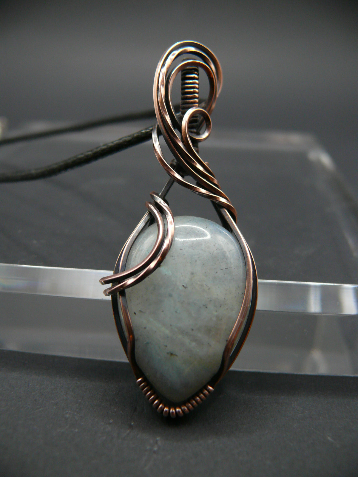 Handmade moonstone pendant wire wrapped in copper