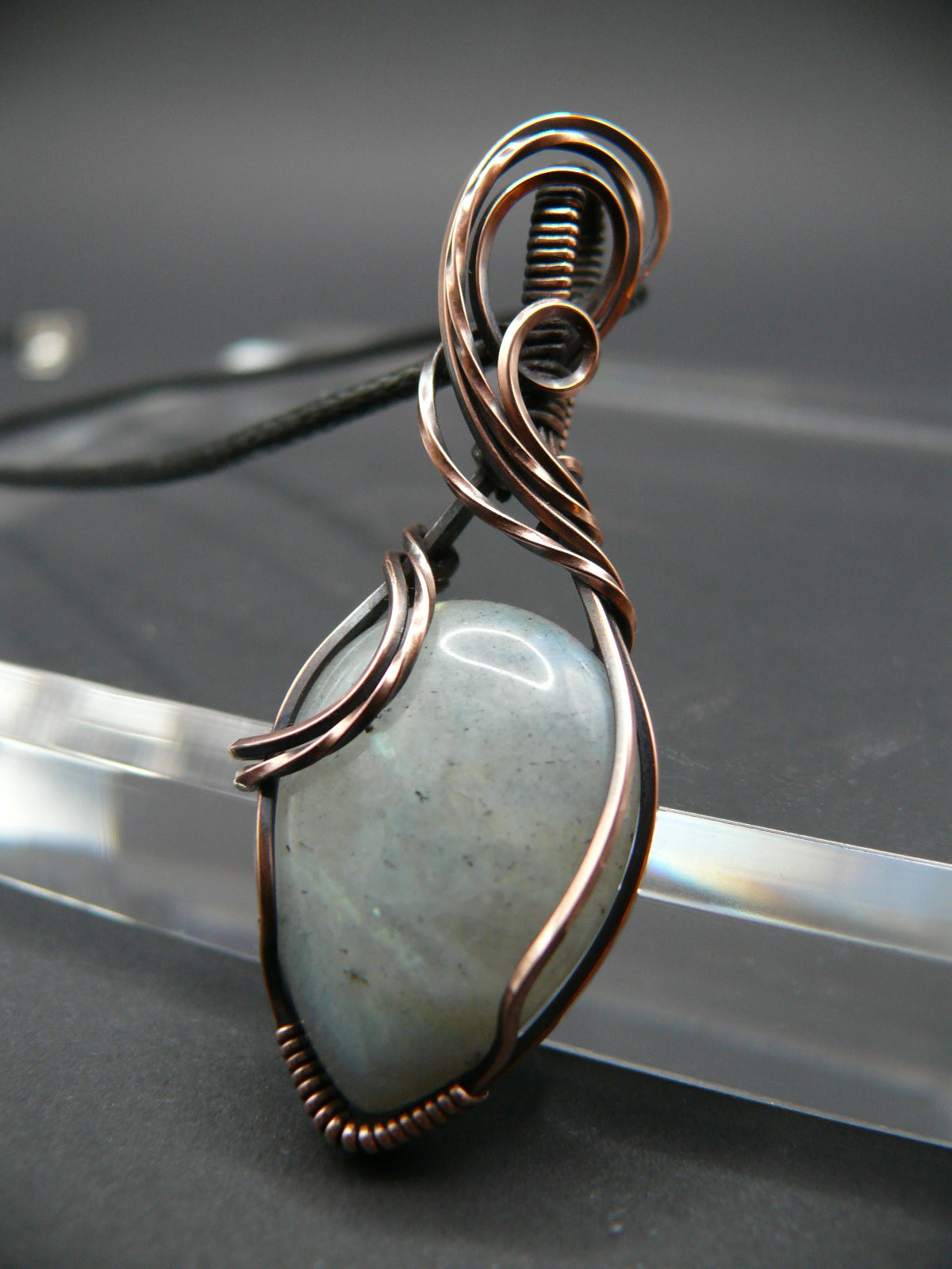 Handmade moonstone pendant wire wrapped in copper