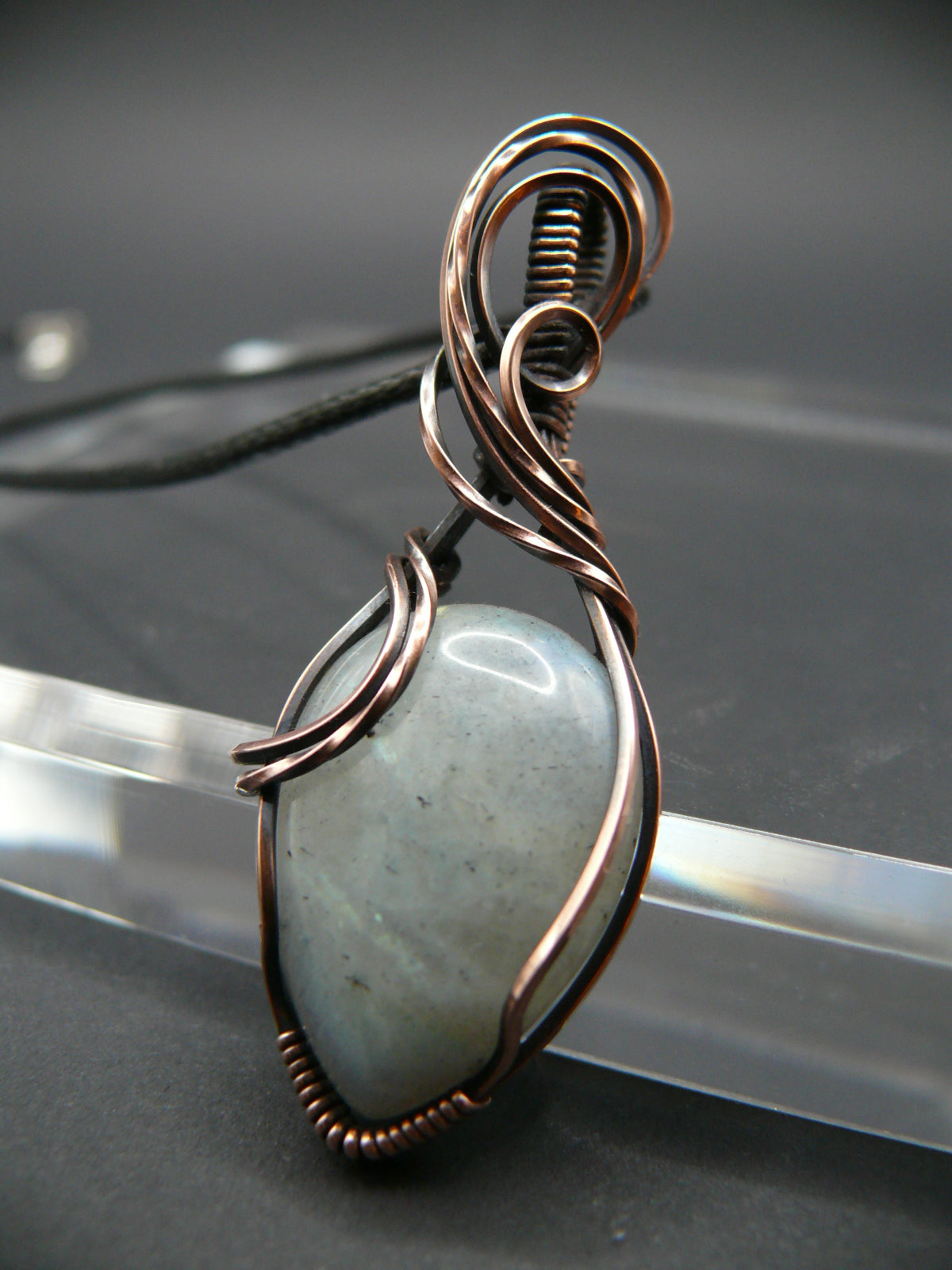 Handmade moonstone pendant wire wrapped in copper