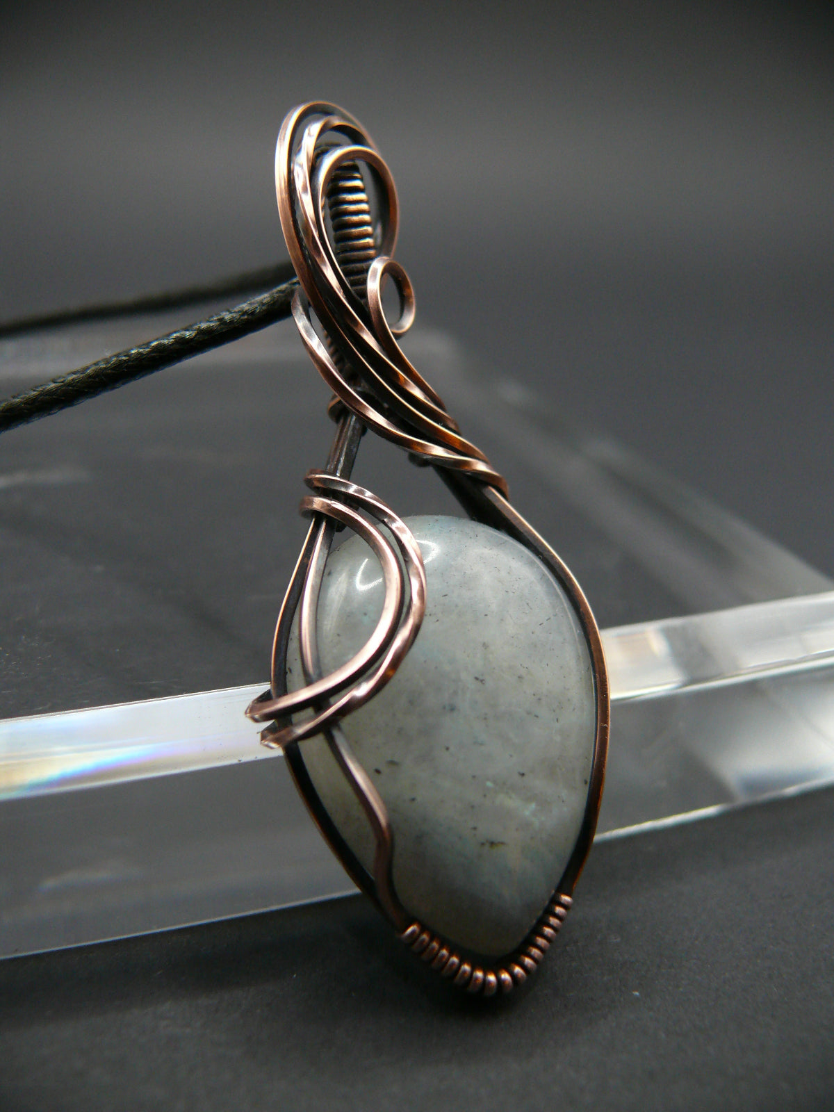 Handmade moonstone pendant wire wrapped in copper