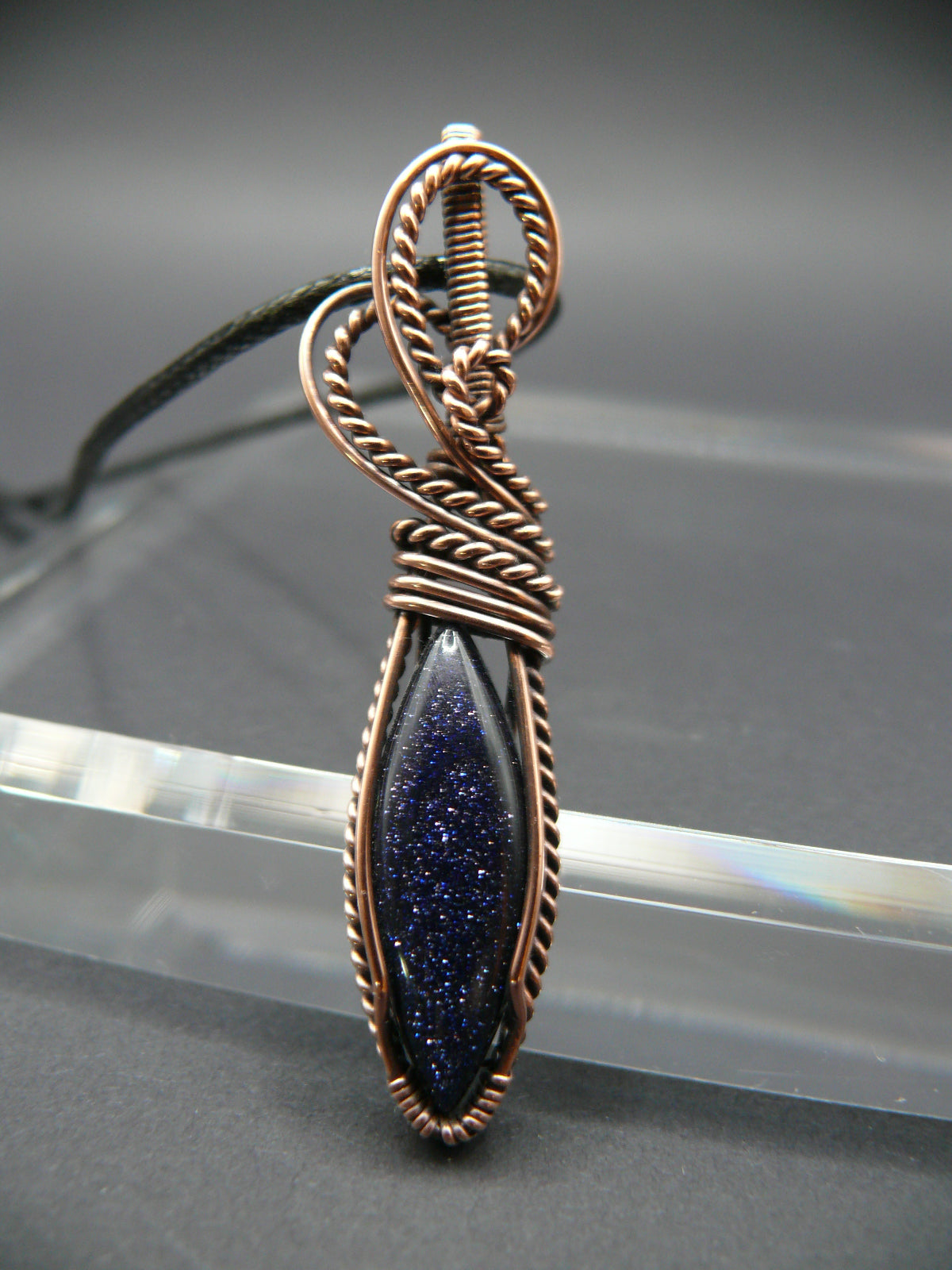 Wire wrapped blue sandstone gemstone necklace